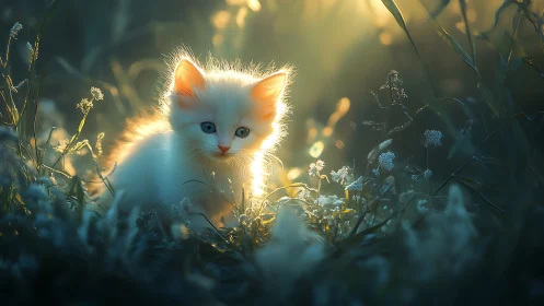 Sunlit Kitten in the Wildflower Meadow.