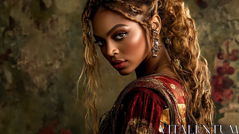 Renaissance-inspired digital portrait captures luminous profile