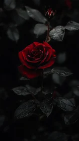Crimson Rose Blooms Against Obsidian Darkness