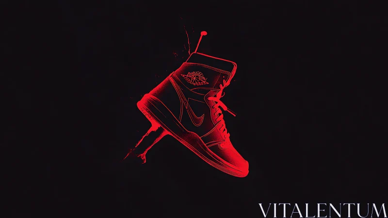 Red high-top sneaker silhouette on dark negative space.
