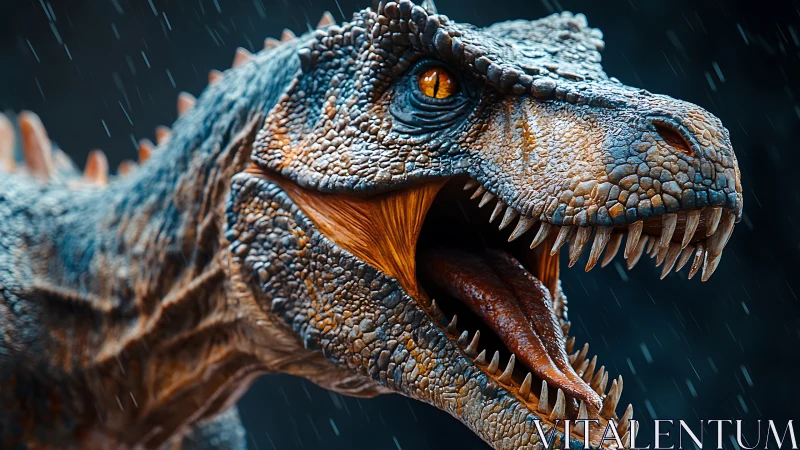 Hyper-detailed 3D dinosaur head with wet specular scales and teeth