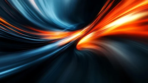 Dynamic abstract energy waves in blue and orange digital art.