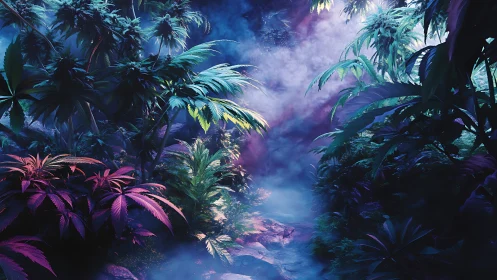 Bioluminescent Jungle Portal with Exotic Flora.