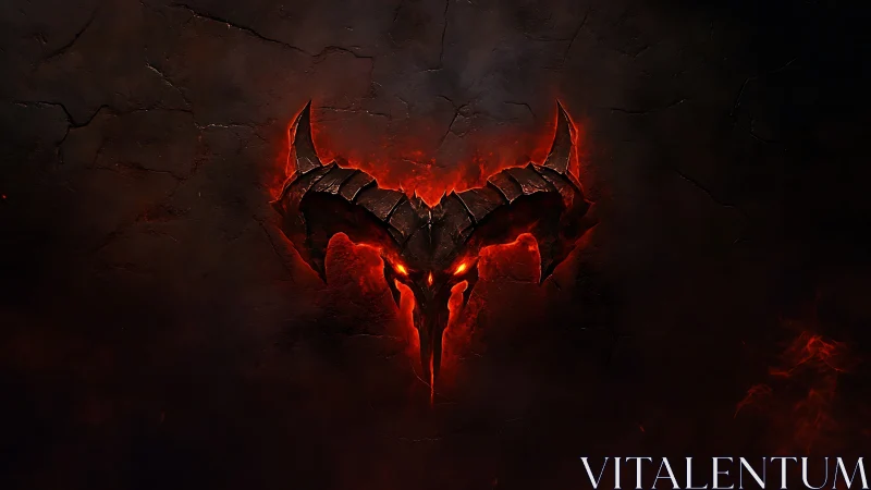 Demonic horned skull sigil with molten lava glow on basalt