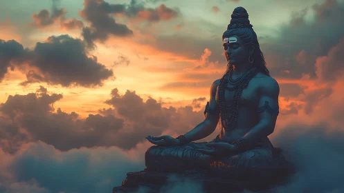 Skyborne yogi lets sunset clouds cradle unshaken stillness