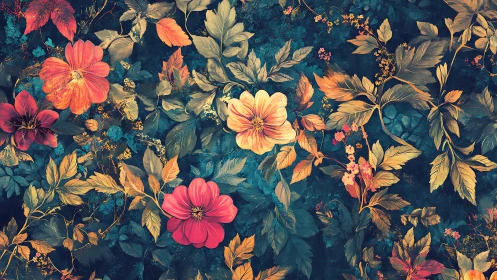 Dark Garden Symphony with Golden Florals.