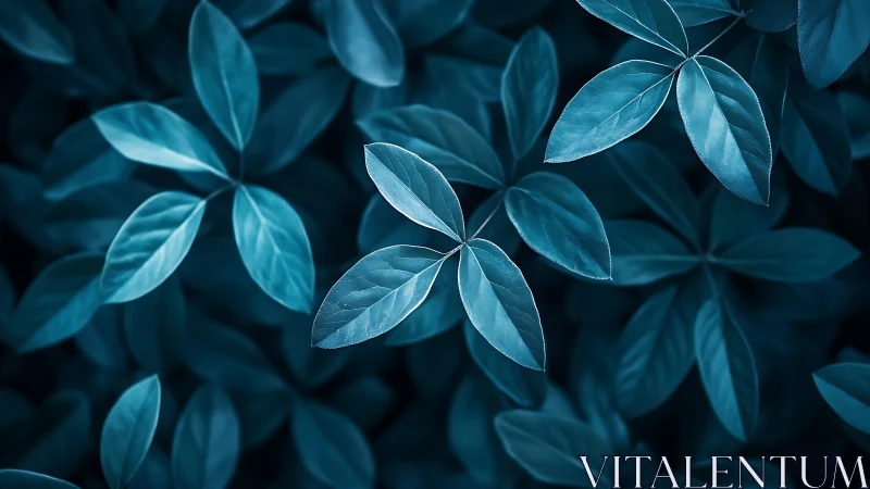 Monochromatic blue-toned leaves form overlapping foliage pattern