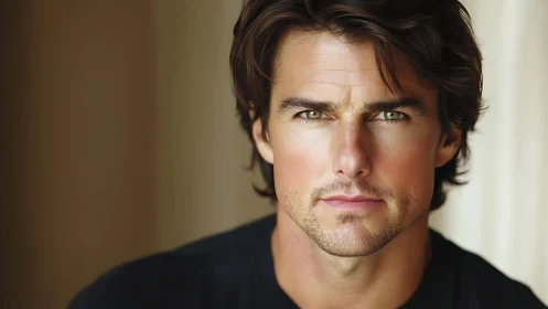 Intense male portrait shows sharp gaze and soft lighting