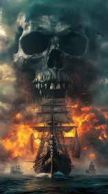 Pyroclastic ghost armada beneath storm-formed skull portal.