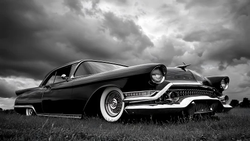 Low-slung chrome thunderstorm prowls beneath brewing skies