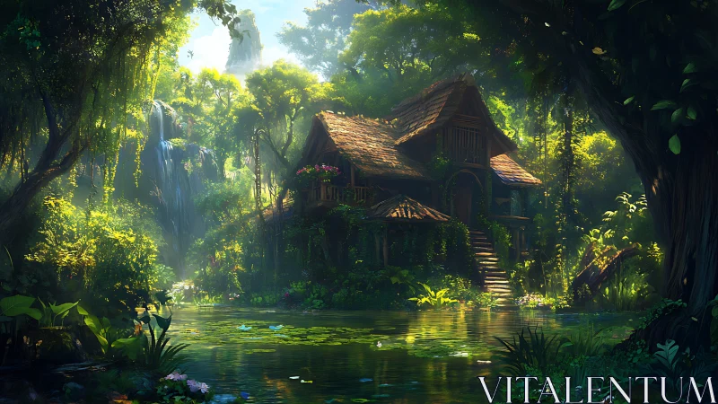 Luminescent Forest Sanctuary: Architectural Vernacular Immersed in Verdant Canopy.