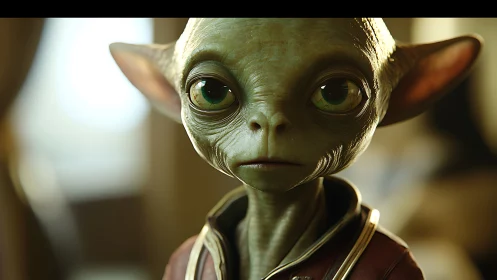 Soft-eyed space wanderer studies humanity in quiet light