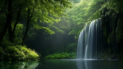 Serene Waterfall Cascades Through Lush Forest Sanctuary
