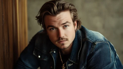 Moody portrait of young man in denim jacket, soft focus.