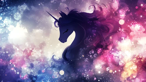 Celestial unicorn silhouette emerges from iridescent nebula