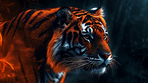 Neon-Edge Tiger Portrait in High-Contrast Digital Painting.