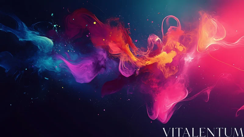 Vibrant fluid color clouds on dark abstract background.