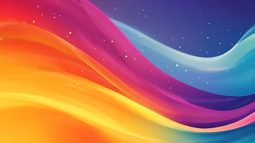 Vibrant flowing color waves on deep gradient sky background.