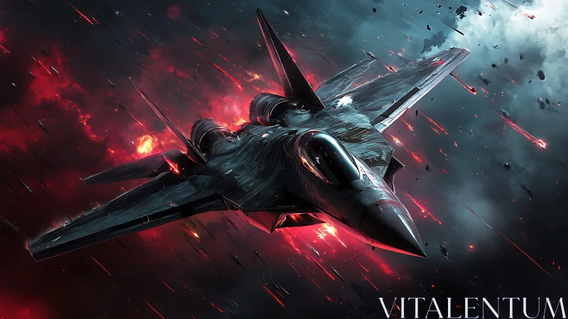 Stealth starfighter cuts through crimson nebula crossfire.