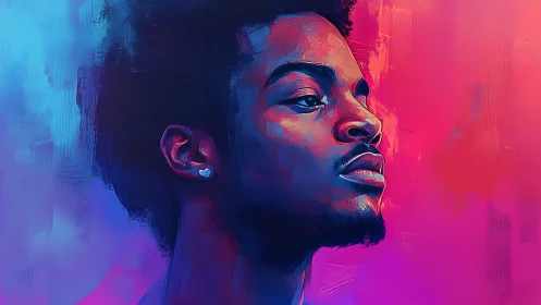 Confident portrait glowing in bold neon sunset colors.