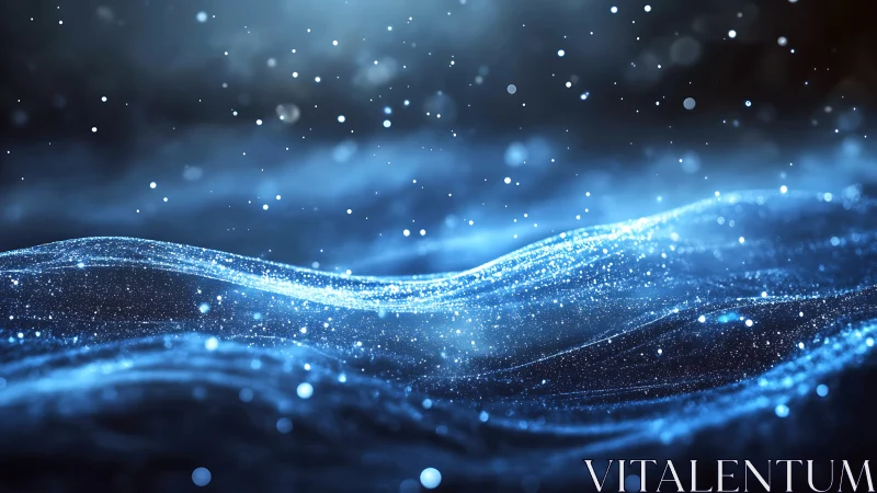 Shimmering blue waves drifting through a starry hush.