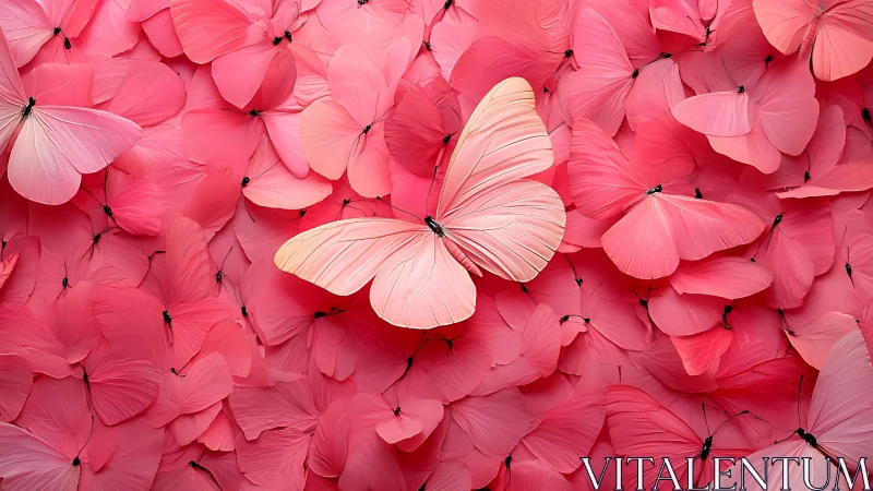Macro close-up of layered pink butterflies with central focal specimen