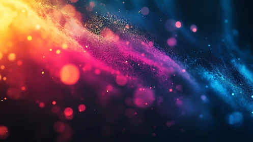 Neon particle stream arcs through deep cosmic gradient field.