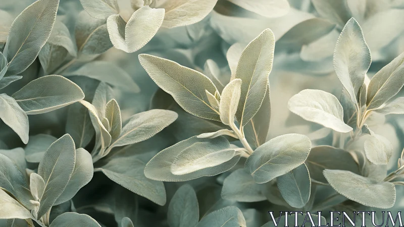 Macro study of silvery sage foliage with shallow depth of field