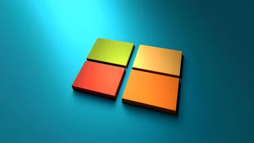 3D Microsoft logo on cyan background in minimalist digital style.