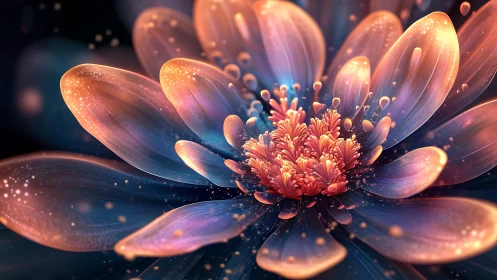 Glowing abstract flower with luminous coral center petals.