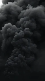 Dense vertical column of dark smoke in low light conditions.