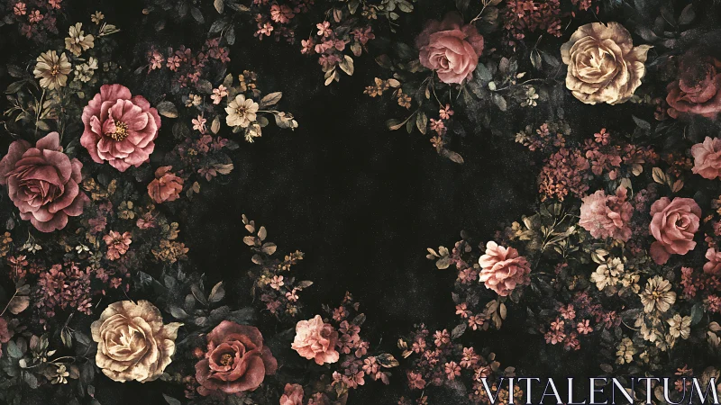 Vintage Floral Pattern on Dark Background