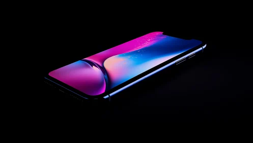 Sleek smartphone with neon gradient screen on black background.