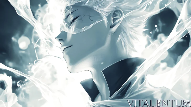 Silver-haired spirit drifts through luminous liquid dreams.