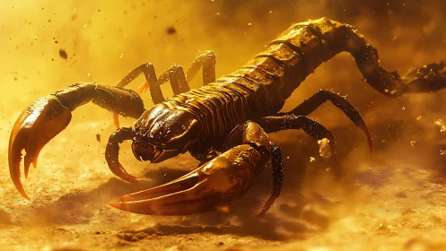 Macro scorpion charge in cinematic desert backlight study.