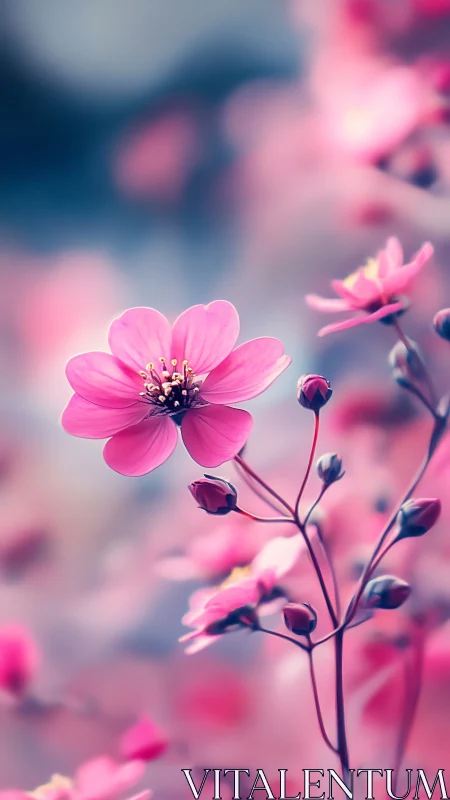 Pink flower in soft focus with blurred blooms.