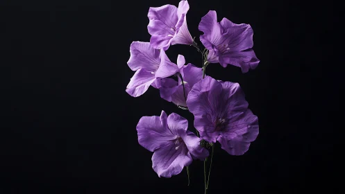 Purple Sweet Pea Flowers in Studio Lighting Against Black Background.