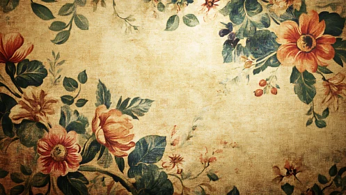 Vintage floral border frames a softly aged canvas scene