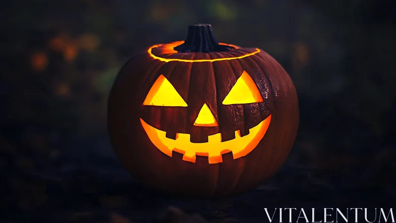 Grinning jack o’lantern beams mischief into autumn dusk.