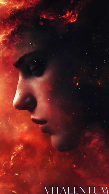 Nebular female profile emerging from incandescent stellar cloud