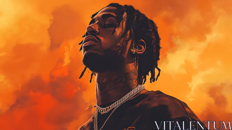 Rising urban icon crowned in molten sunset clouds of fire.