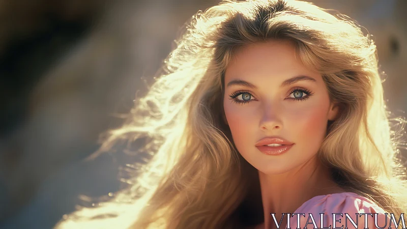 Sunlit blonde portrait with luminous pastel radiance.