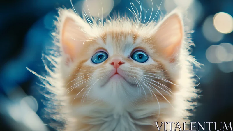 Luminous Kitten with Brilliant Blue Eyes and Ethereal White Fur