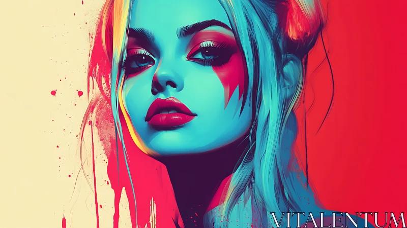 Neon split-tone portrait with expressive paint-splash accents.