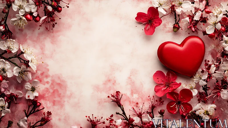 Red Heart with Floral Border Composition