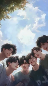 Summer sky smiles gather friends in a bright, gentle circle