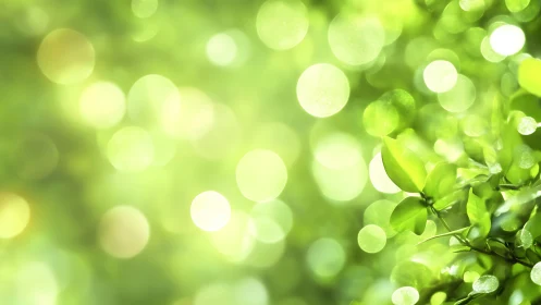 Bright green leaves catch soft sunlit bokeh glow