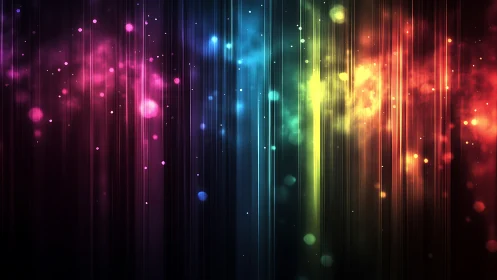 Vertical light streaks divide multicolor bokeh gradient
