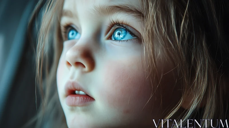 Child with Striking Cerulean Eyes: Hyperrealistic Portraiture Study.