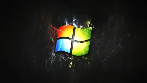 Illuminated Windows logo fractures against dark textured field